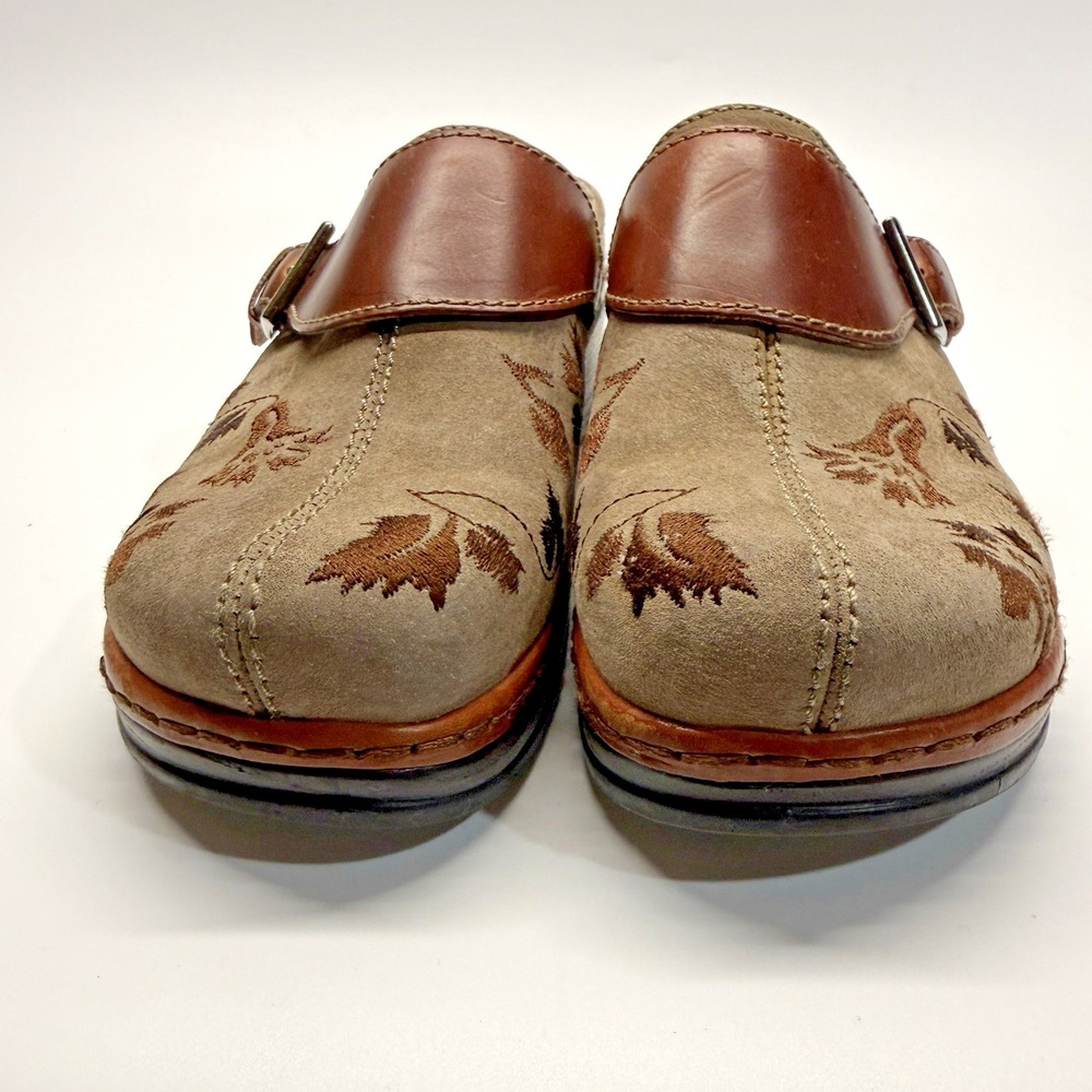 Klogs Footwear Austin Leather Shoes Women 8 W Wide Taupe Suede Leaf Vine Boho - Picture 3 of 13